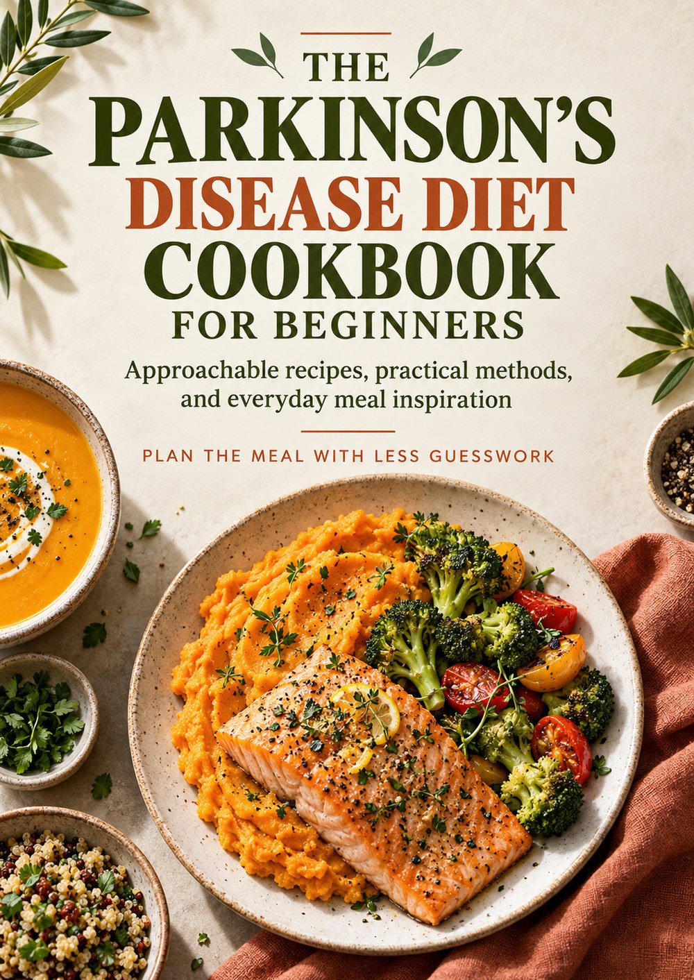 THE PARKINSON'S DISEASE DIET COOKBOOK FOR BEGINNERS Approachable recipes, practical methods, and everyday meal inspiration PLAN THE MEAL WITH LESS GUESSWORK cover