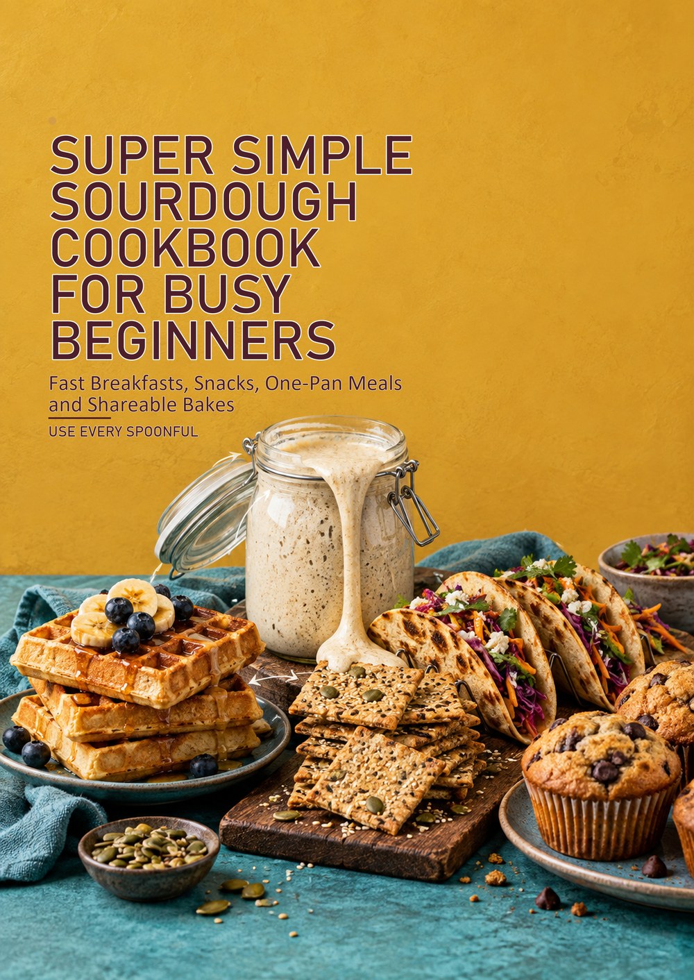 SUPER SIMPLE SOURDOUGH COOKBOOK FOR BUSY BEGINNERS Fast Breakfasts, Snacks, One-Pan Meals and Shareable Bakes USE EVERY SPOONFUL cover
