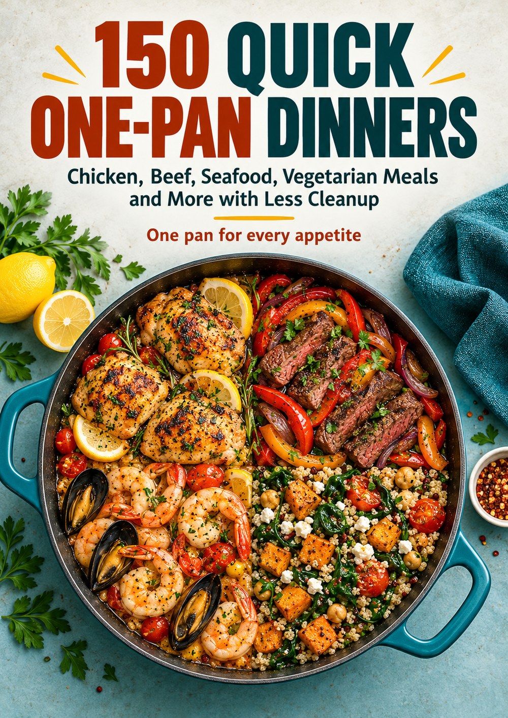 150 QUICK ONE-PAN DINNERS Chicken, Beef, Seafood, Vegetarian Meals and More with Less Cleanup ONE PAN FOR EVERY APPETITE cover