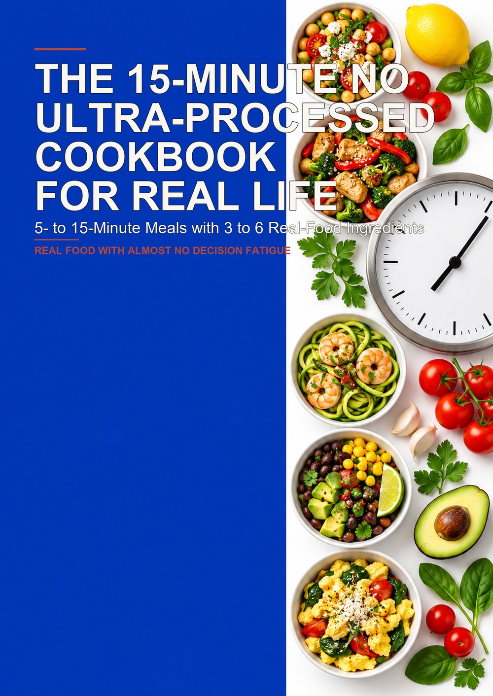 THE 15-MINUTE NO ULTRA-PROCESSED COOKBOOK FOR REAL LIFE 5- to 15-Minute Meals with 3 to 6 Real-Food Ingredients REAL FOOD WITH ALMOST NO DECISION FATIGUE cover
