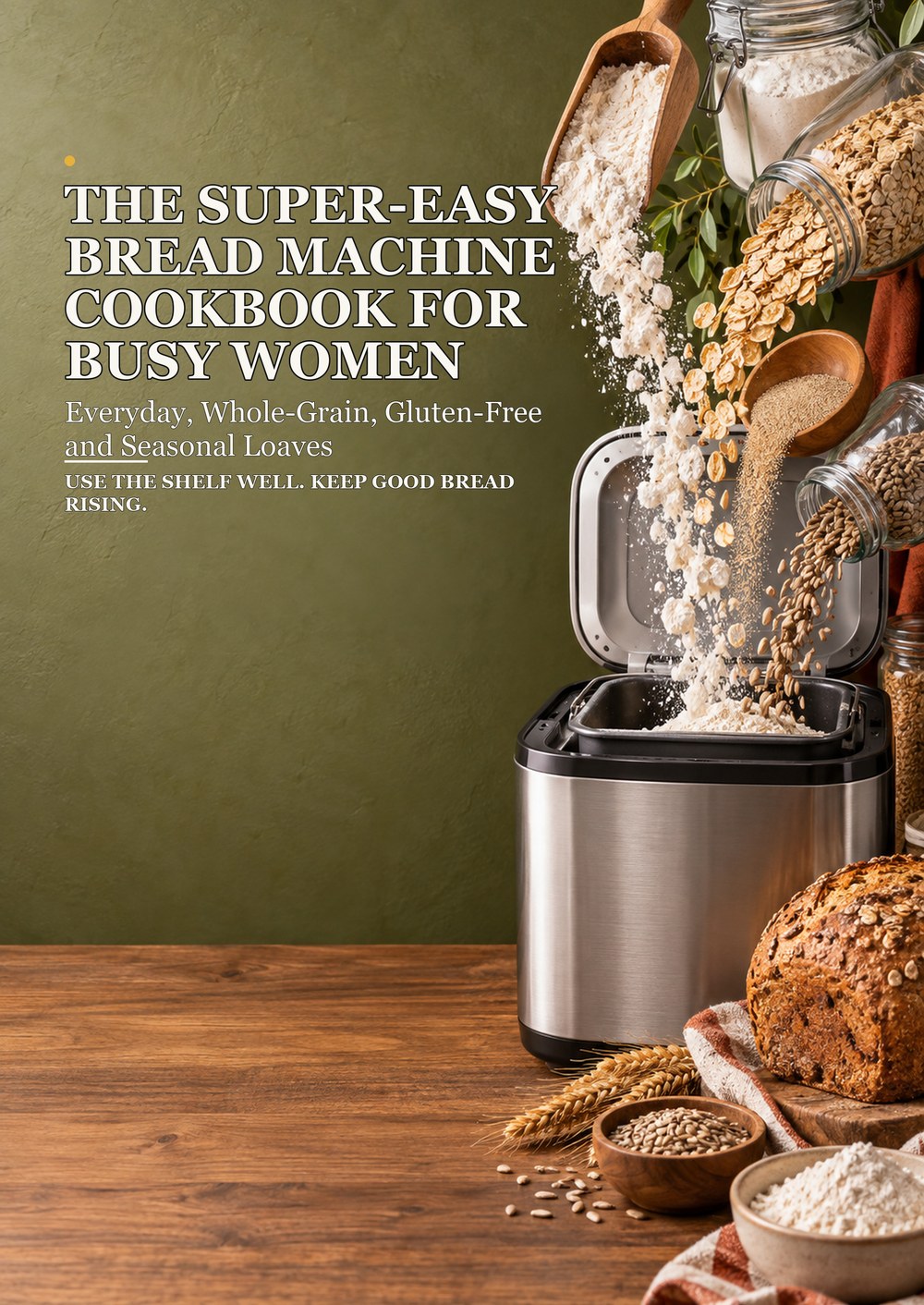 THE SUPER-EASY BREAD MACHINE COOKBOOK FOR BUSY WOMEN Everyday, Whole-Grain, Gluten-Free and Seasonal Loaves USE THE SHELF WELL. KEEP GOOD BREAD RISING. cover