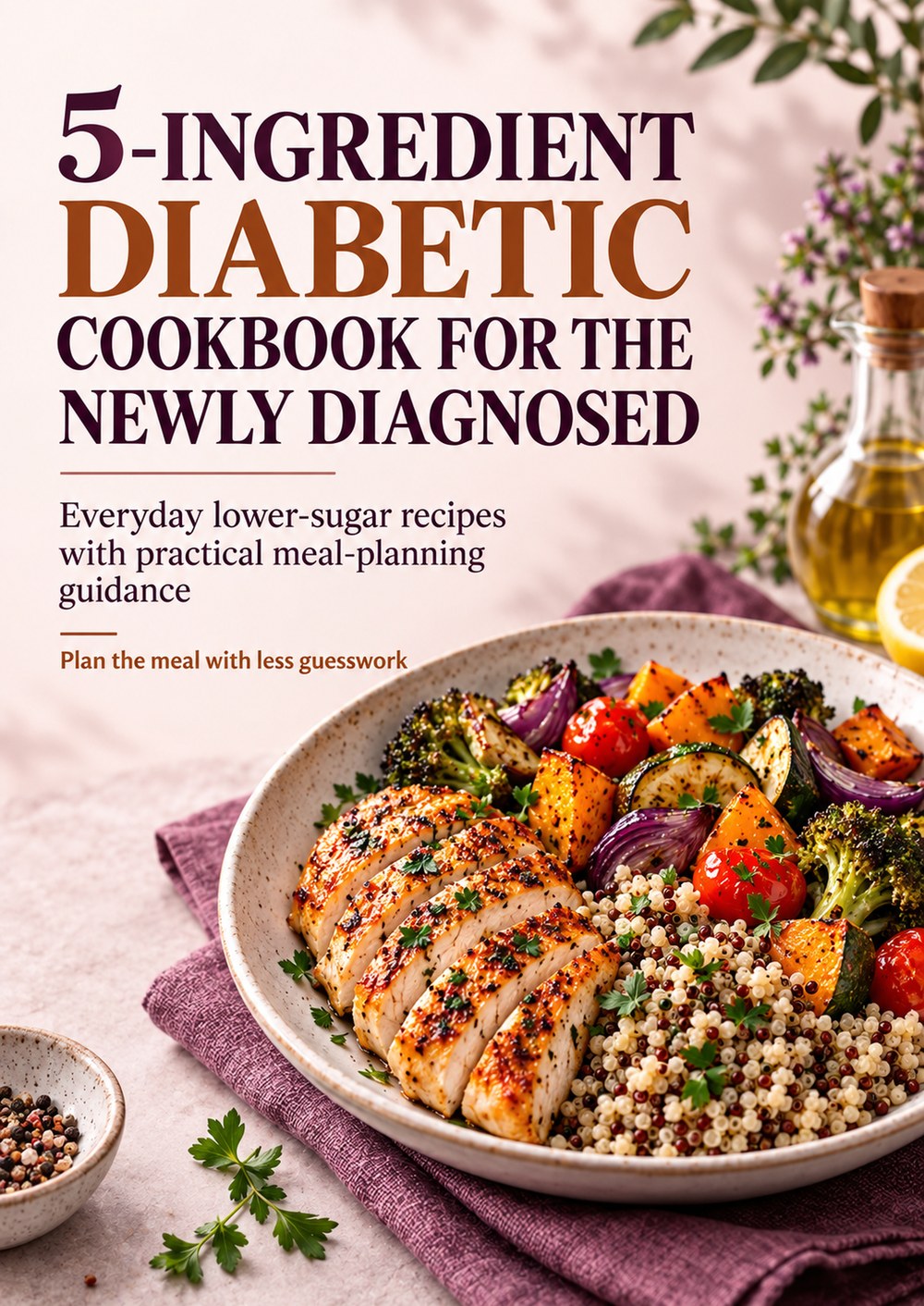 5-INGREDIENT DIABETIC COOKBOOK FOR THE NEWLY DIAGNOSED Everyday lower-sugar recipes with practical meal-planning guidance PLAN THE MEAL WITH LESS GUESSWORK cover