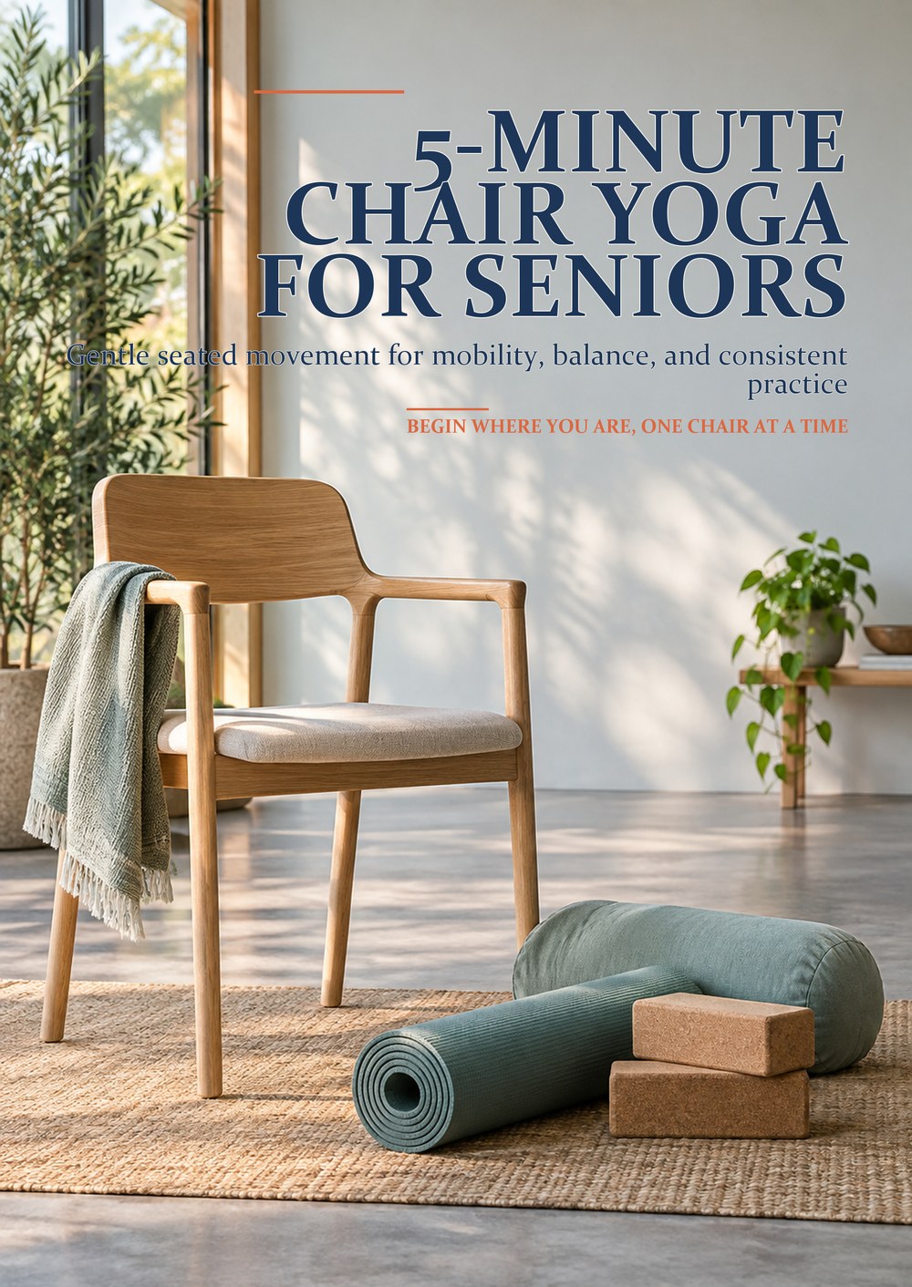 5-MINUTE CHAIR YOGA FOR SENIORS Gentle seated movement for mobility, balance, and consistent practice BEGIN WHERE YOU ARE, ONE CHAIR AT A TIME cover