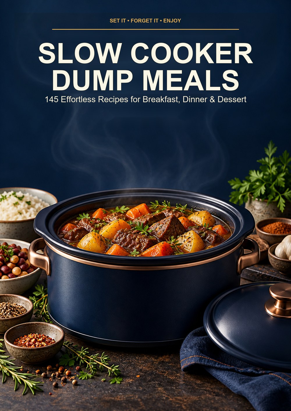 SLOW COOKER DUMP MEALS 145 Effortless Recipes for Breakfast, Dinner & Dessert SET IT • FORGET IT • ENJOY cover