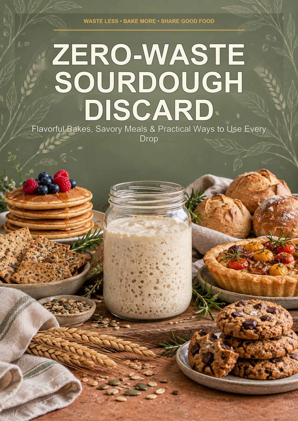 ZERO-WASTE SOURDOUGH DISCARD Flavorful Bakes, Savory Meals & Practical Ways to Use Every Drop WASTE LESS • BAKE MORE • SHARE GOOD FOOD cover