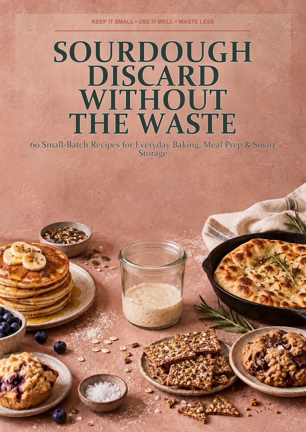SOURDOUGH DISCARD WITHOUT THE WASTE 60 Small-Batch Recipes for Everyday Baking, Meal Prep & Smart Storage KEEP IT SMALL • USE IT WELL • WASTE LESS cover