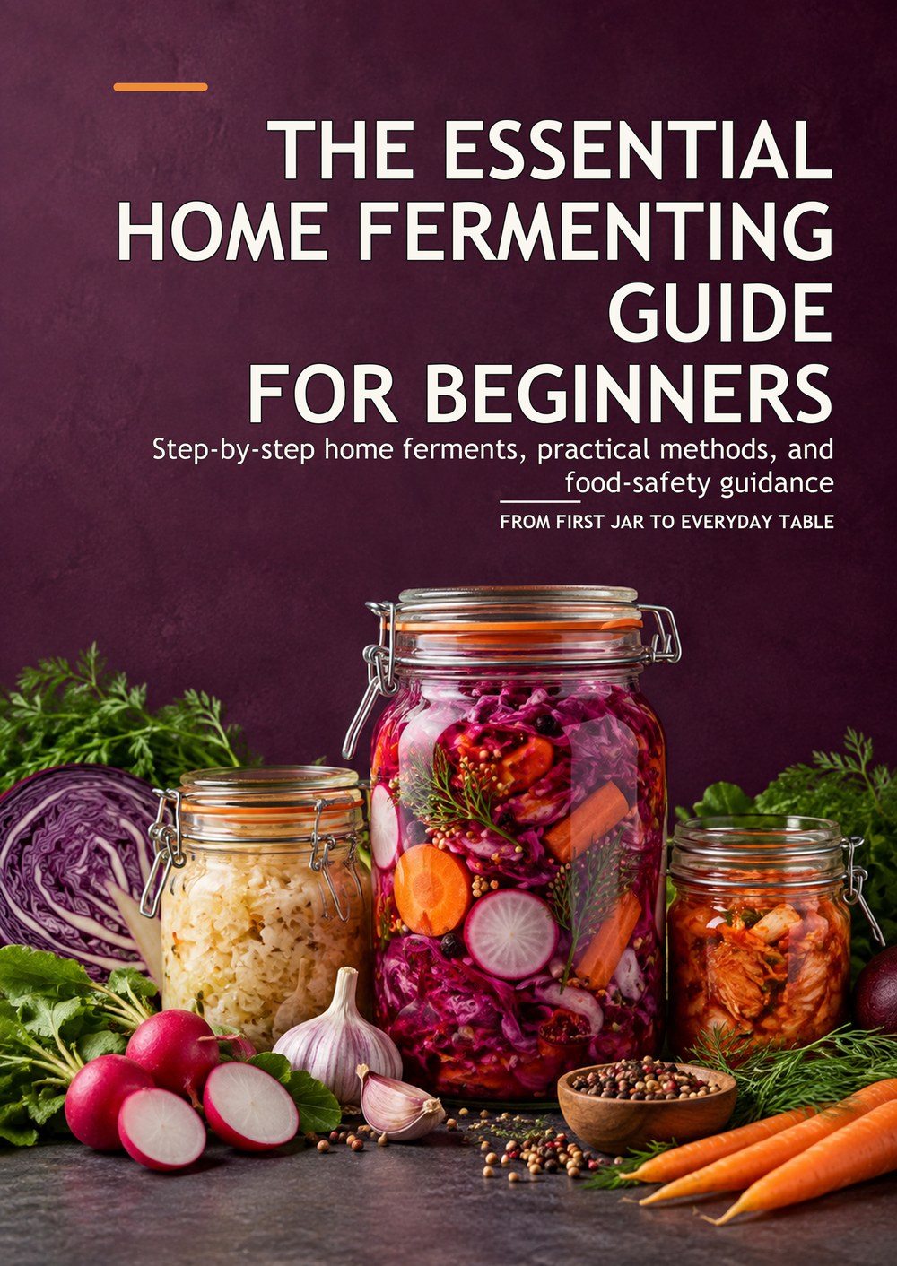 THE ESSENTIAL HOME FERMENTING GUIDE FOR BEGINNERS Step-by-step home ferments, practical methods, and food-safety guidance FROM FIRST JAR TO EVERYDAY TABLE cover