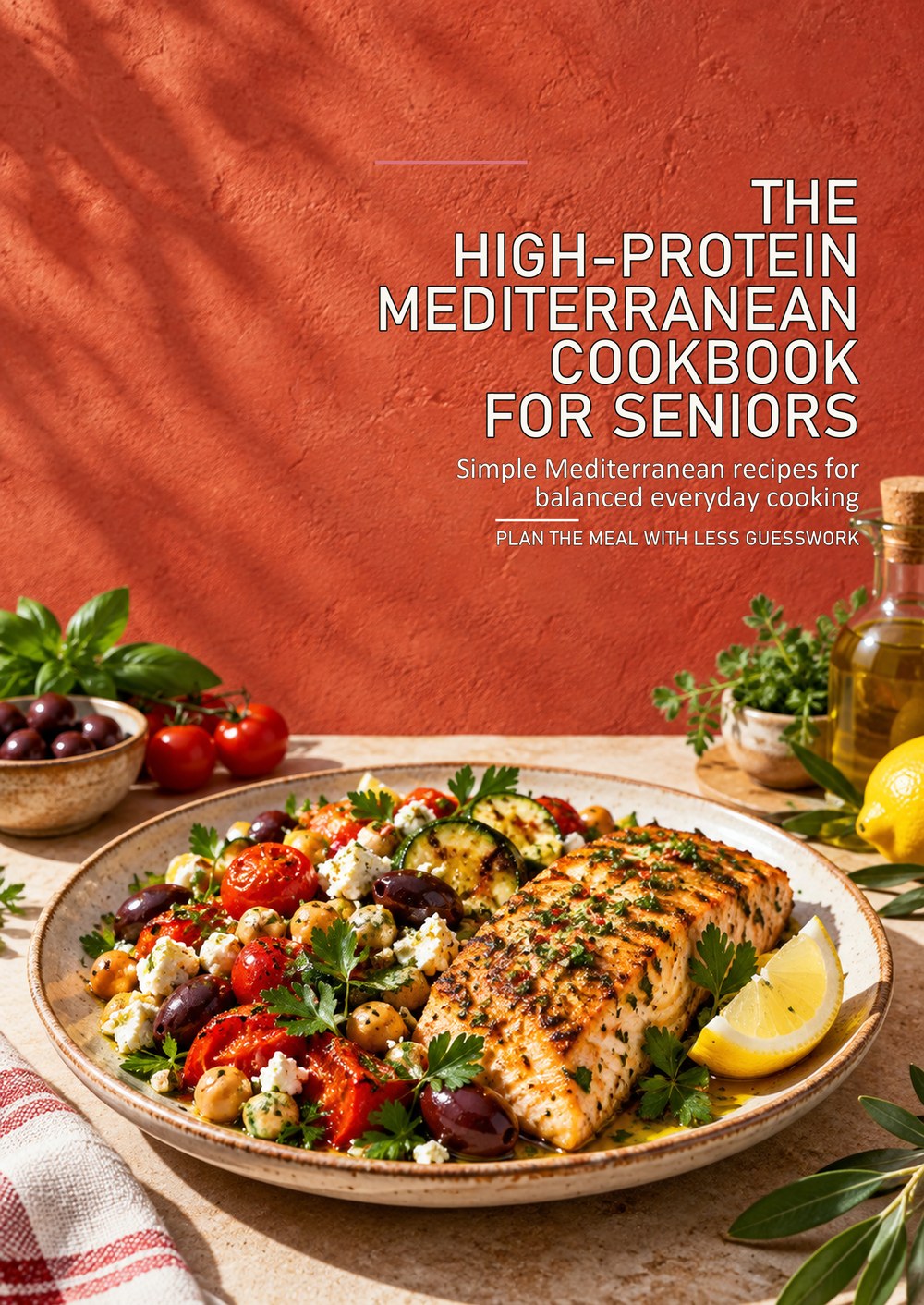 THE HIGH-PROTEIN MEDITERRANEAN COOKBOOK FOR SENIORS Simple Mediterranean recipes for balanced everyday cooking PLAN THE MEAL WITH LESS GUESSWORK cover