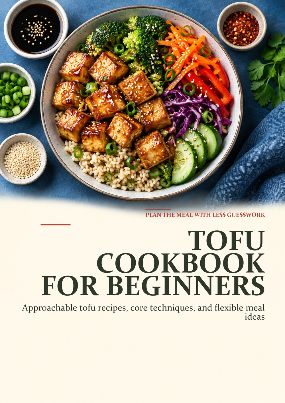 TOFU COOKBOOK FOR BEGINNERS Approachable tofu recipes, core techniques, and flexible meal ideas PLAN THE MEAL WITH LESS GUESSWORK cover